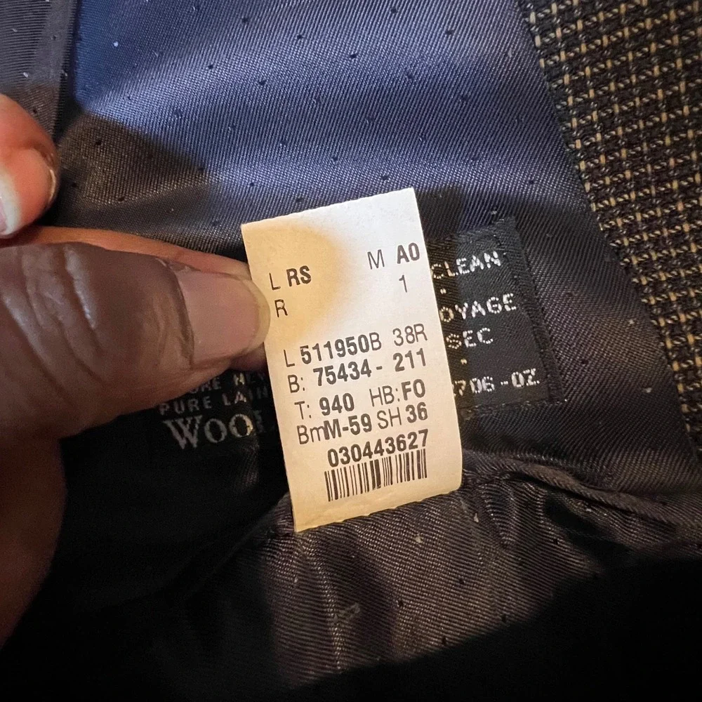 Calvin Klein Mens Grey‎ Wool Micro Check 3 Button Blazer Jacket No Size Listed.